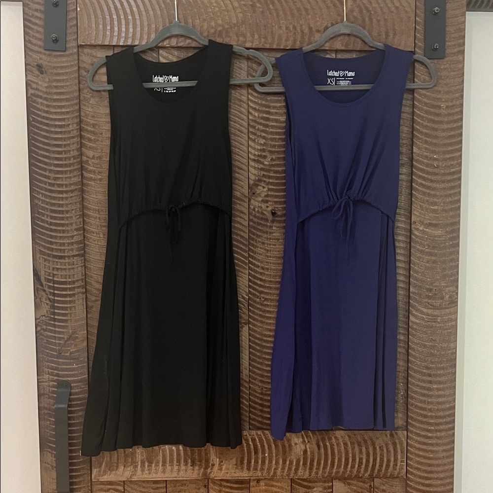 LATCHED MAMA Black and Blue Sleeveless Nursing/Maternity Dresses